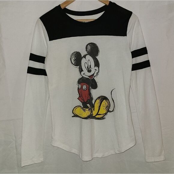 Disney Mickey Mouse White Black Long Sleeve Shirt Size M - Picture 1 of 7